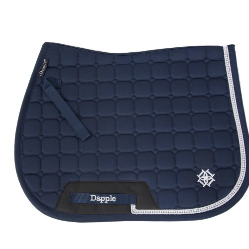 Dapple Equestrian Navy Diamanté Saddle Pad with Silver Piping