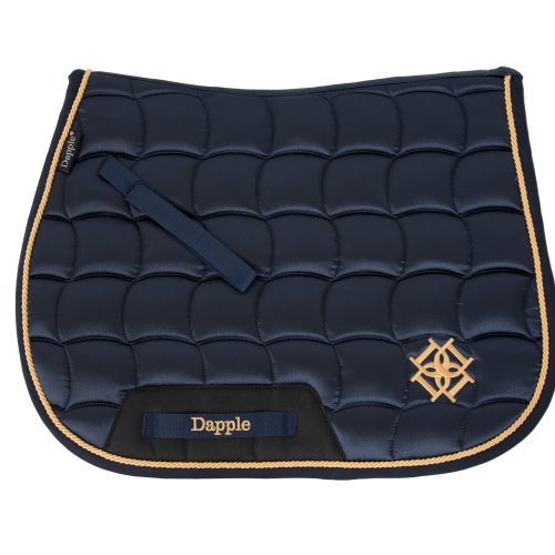 Dapple Equestrian Navy Saddle Pad with Gold Piping