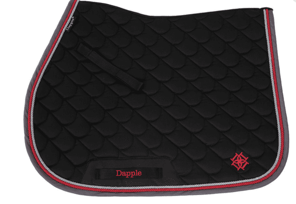Dapple Equestrian Black Saddle Pad with Red/Grey Piping